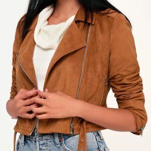 Lulu's Cruising Downtown Tan Suede Moto Jacket